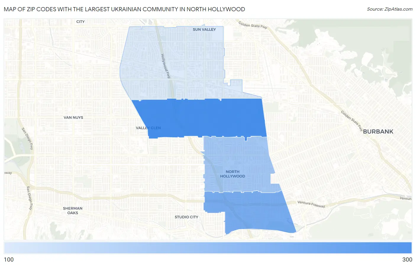 Zip Codes with the Largest Ukrainian Community in North Hollywood Map