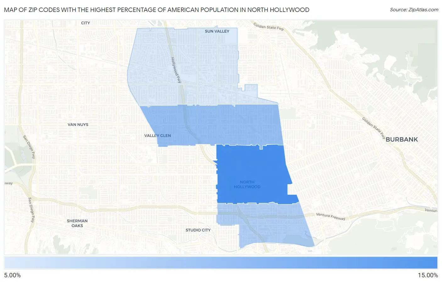 Zip Codes with the Highest Percentage of American Population in North Hollywood Map