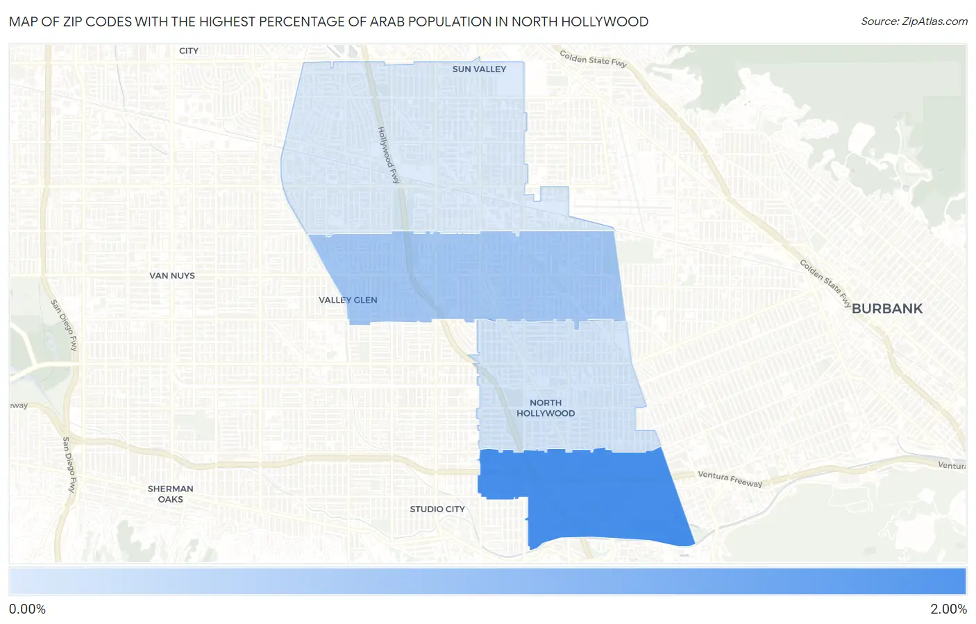 Zip Codes with the Highest Percentage of Arab Population in North Hollywood Map