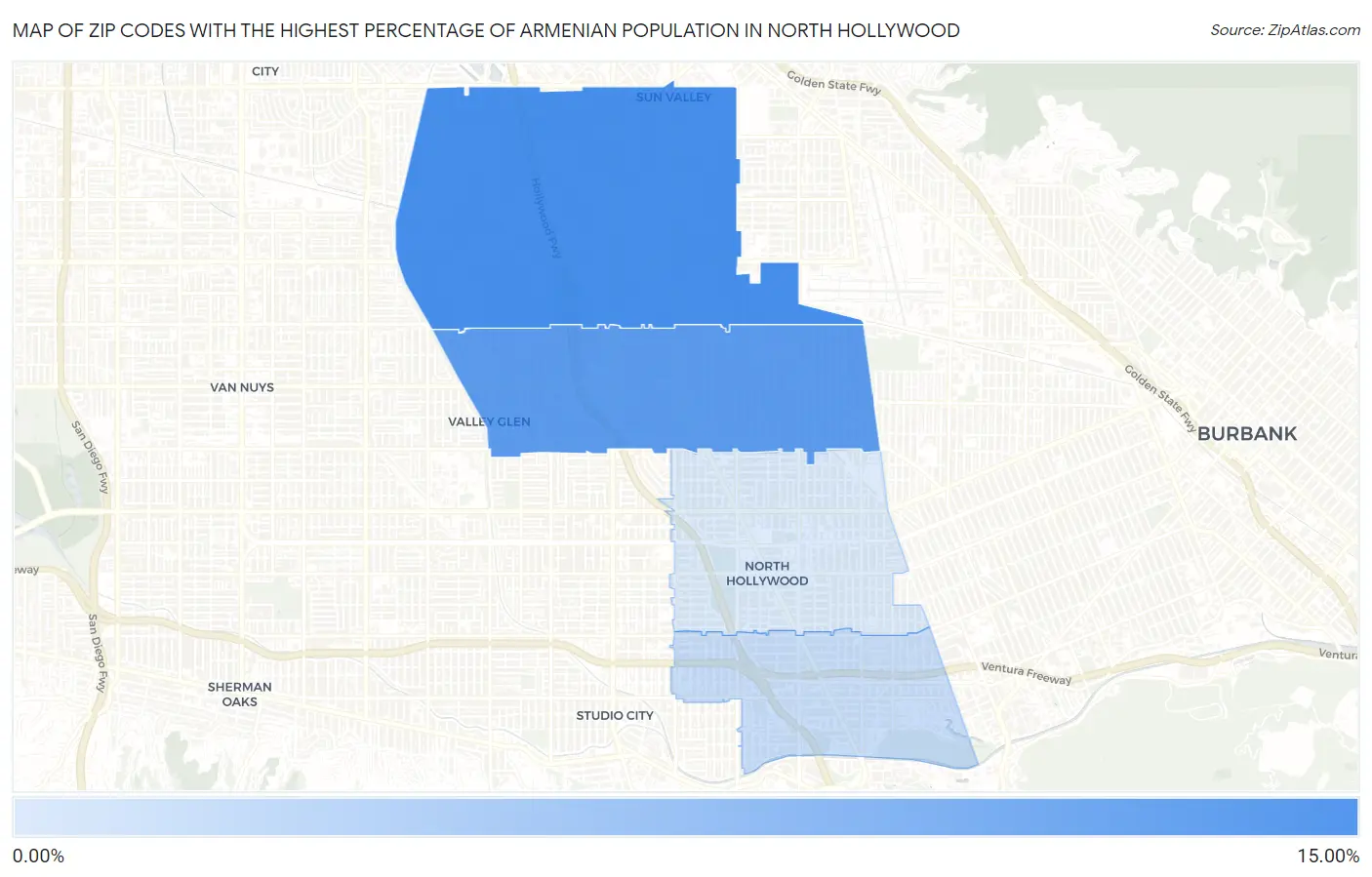 Zip Codes with the Highest Percentage of Armenian Population in North Hollywood Map