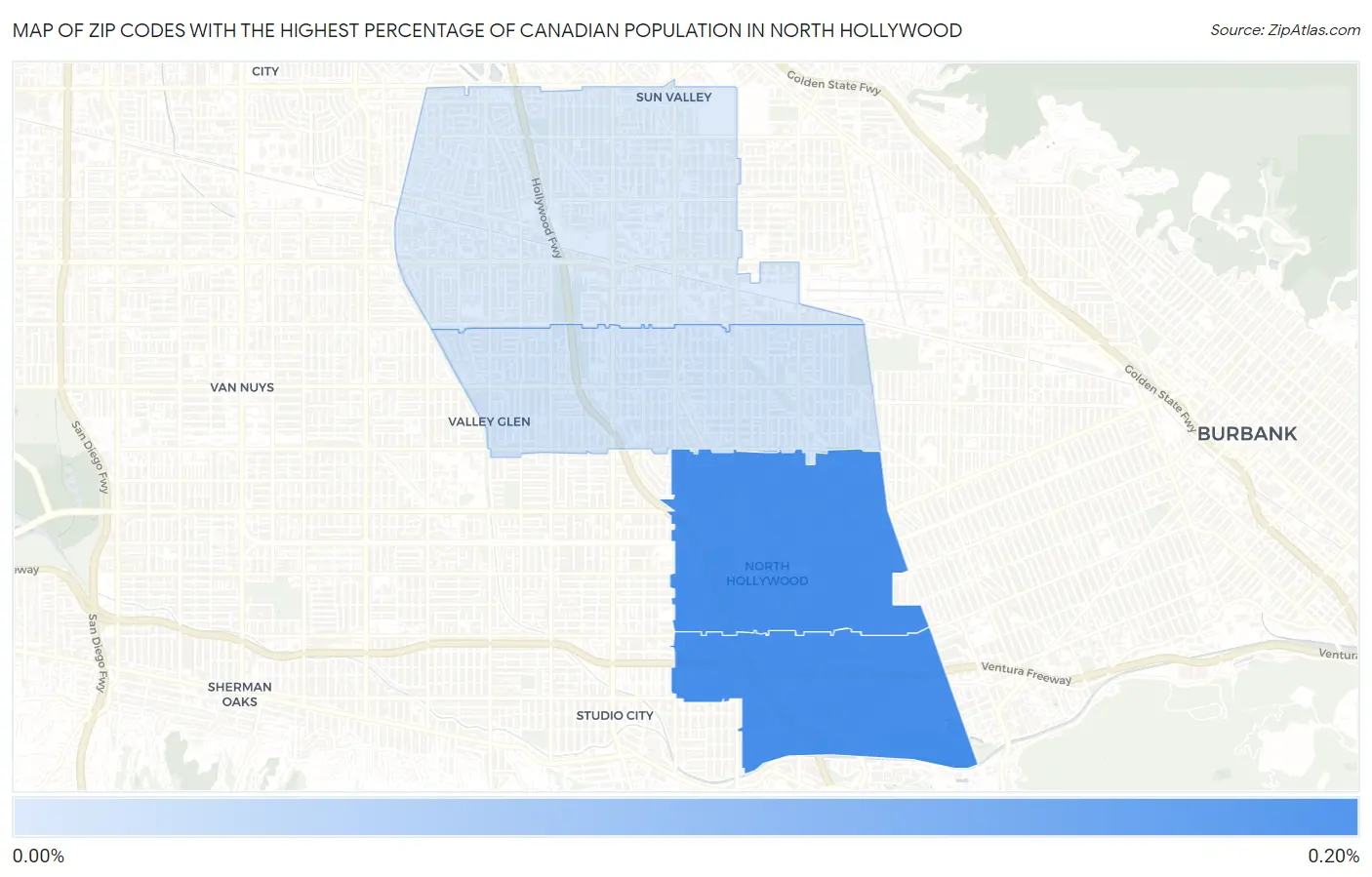 Zip Codes with the Highest Percentage of Canadian Population in North Hollywood Map