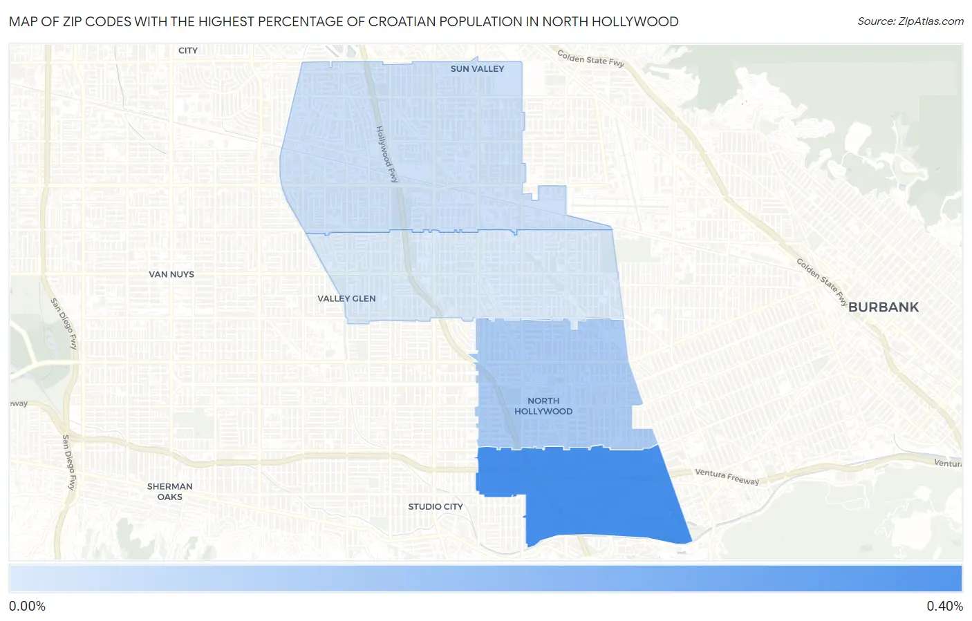 Zip Codes with the Highest Percentage of Croatian Population in North Hollywood Map