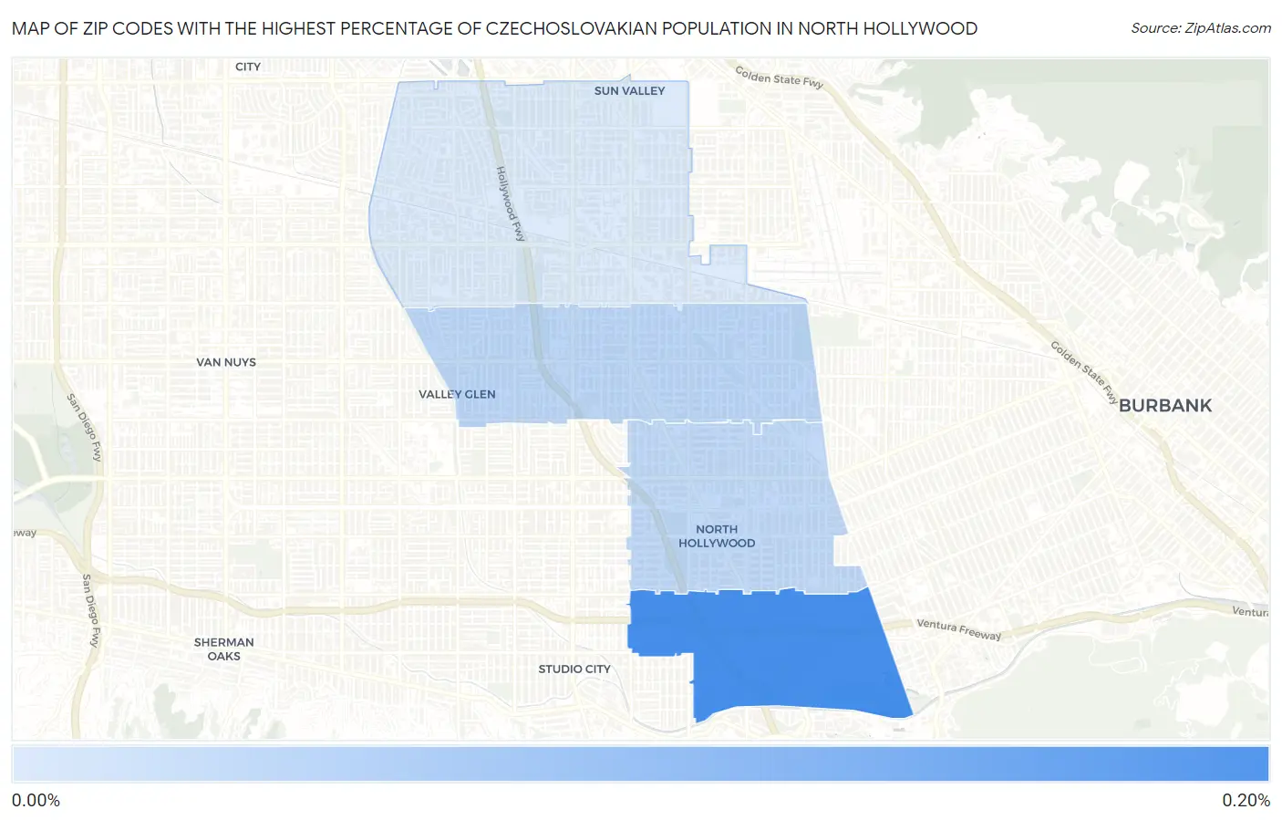 Zip Codes with the Highest Percentage of Czechoslovakian Population in North Hollywood Map
