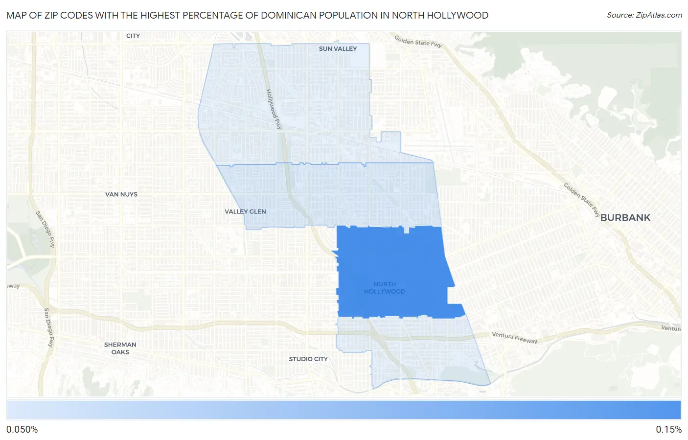 Zip Codes with the Highest Percentage of Dominican Population in North Hollywood Map