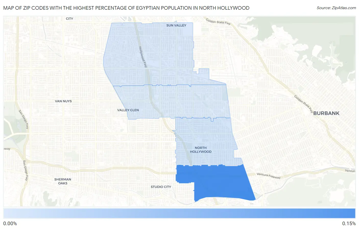 Zip Codes with the Highest Percentage of Egyptian Population in North Hollywood Map
