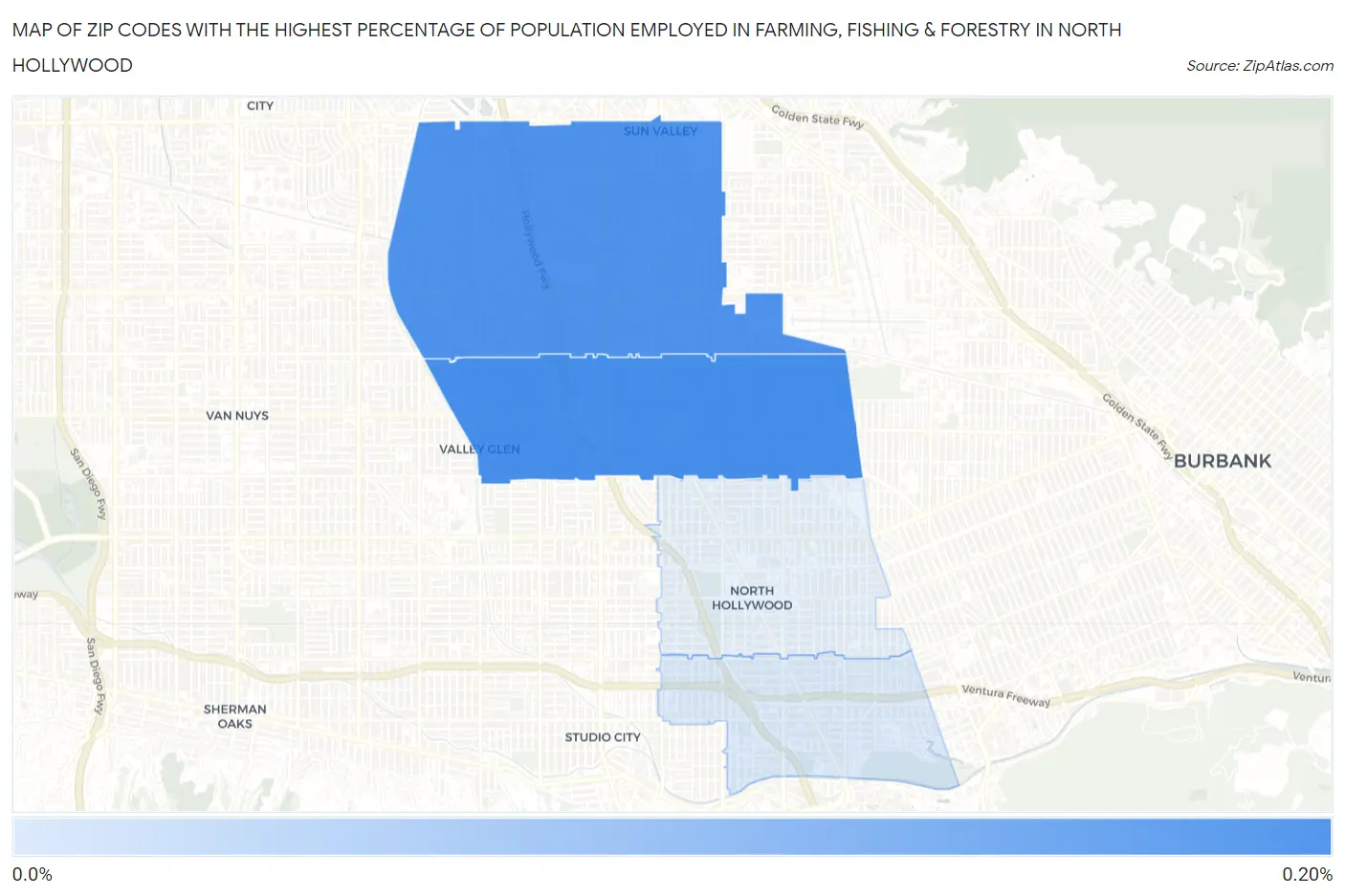 Zip Codes with the Highest Percentage of Population Employed in Farming, Fishing & Forestry in North Hollywood Map