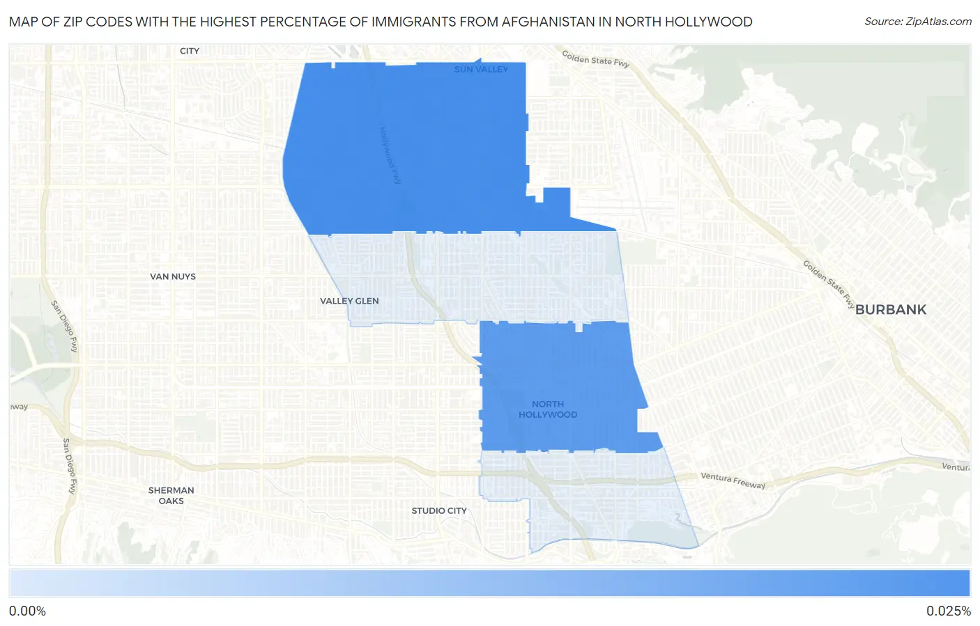 Zip Codes with the Highest Percentage of Immigrants from Afghanistan in North Hollywood Map