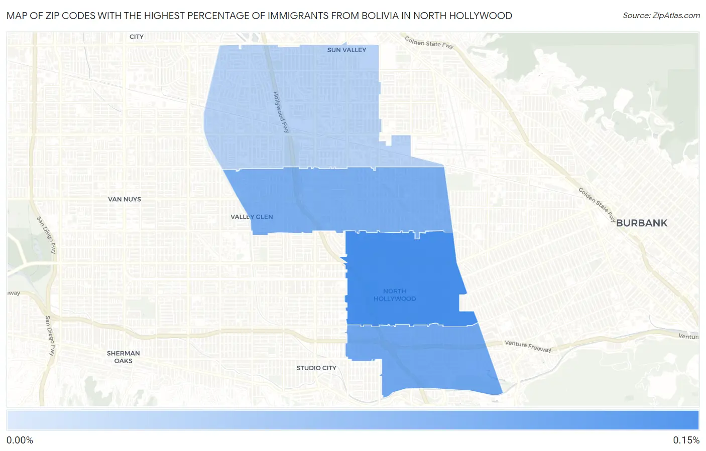 Zip Codes with the Highest Percentage of Immigrants from Bolivia in North Hollywood Map