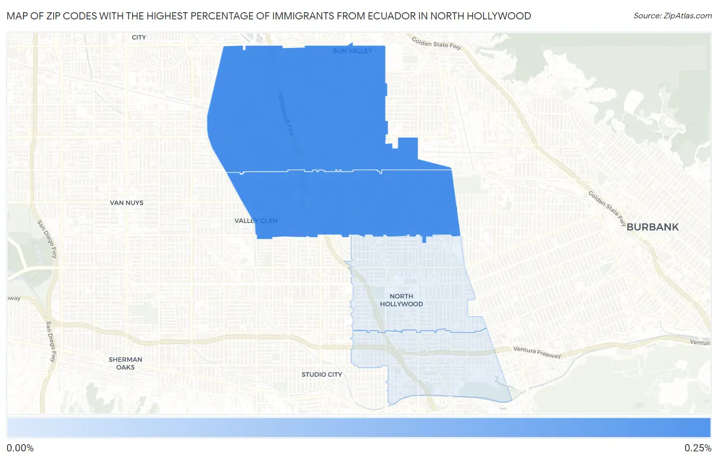 Zip Codes with the Highest Percentage of Immigrants from Ecuador in North Hollywood Map