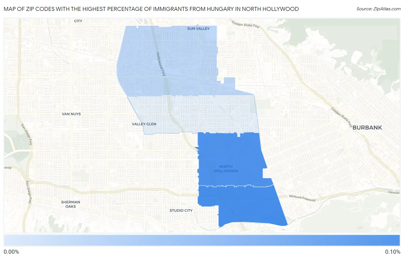 Zip Codes with the Highest Percentage of Immigrants from Hungary in North Hollywood Map