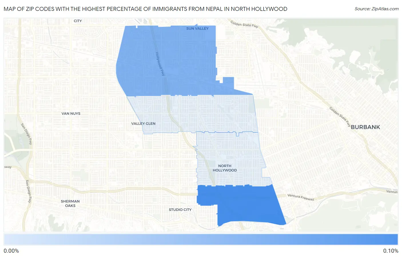 Zip Codes with the Highest Percentage of Immigrants from Nepal in North Hollywood Map