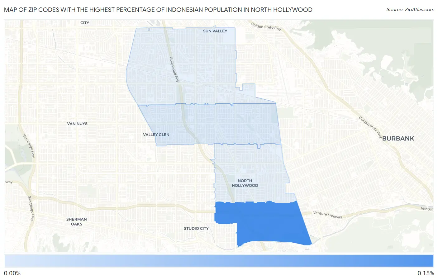 Zip Codes with the Highest Percentage of Indonesian Population in North Hollywood Map