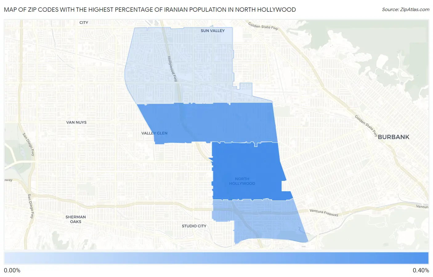 Zip Codes with the Highest Percentage of Iranian Population in North Hollywood Map