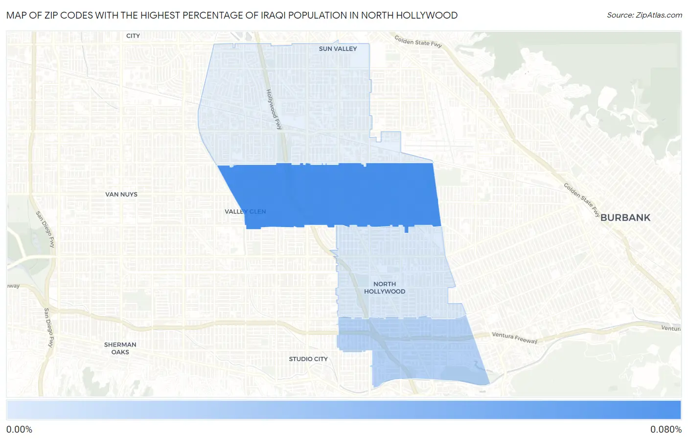 Zip Codes with the Highest Percentage of Iraqi Population in North Hollywood Map