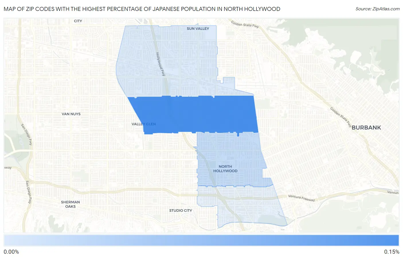 Zip Codes with the Highest Percentage of Japanese Population in North Hollywood Map