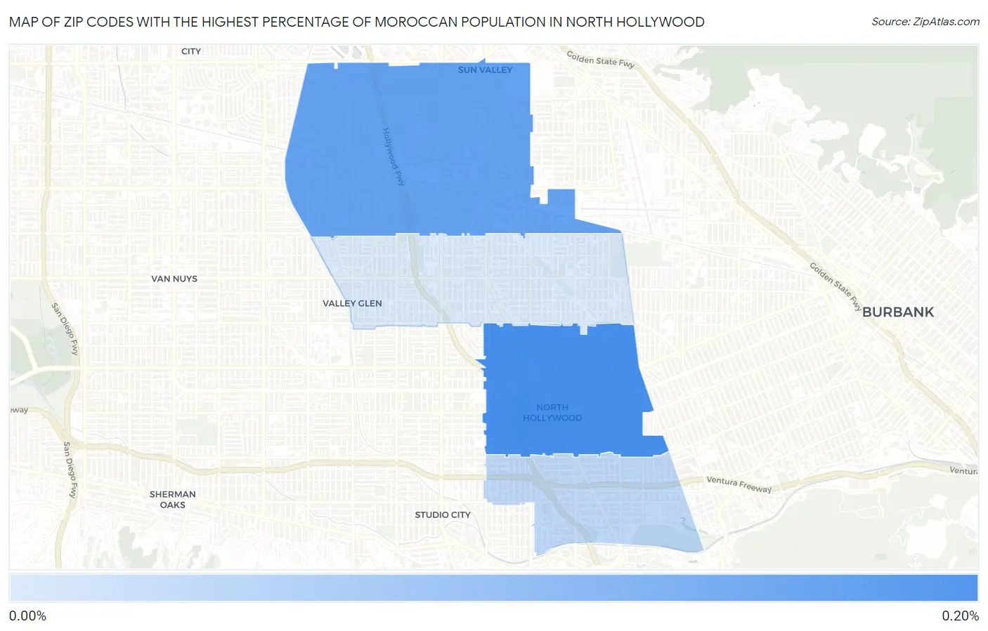 Zip Codes with the Highest Percentage of Moroccan Population in North Hollywood Map