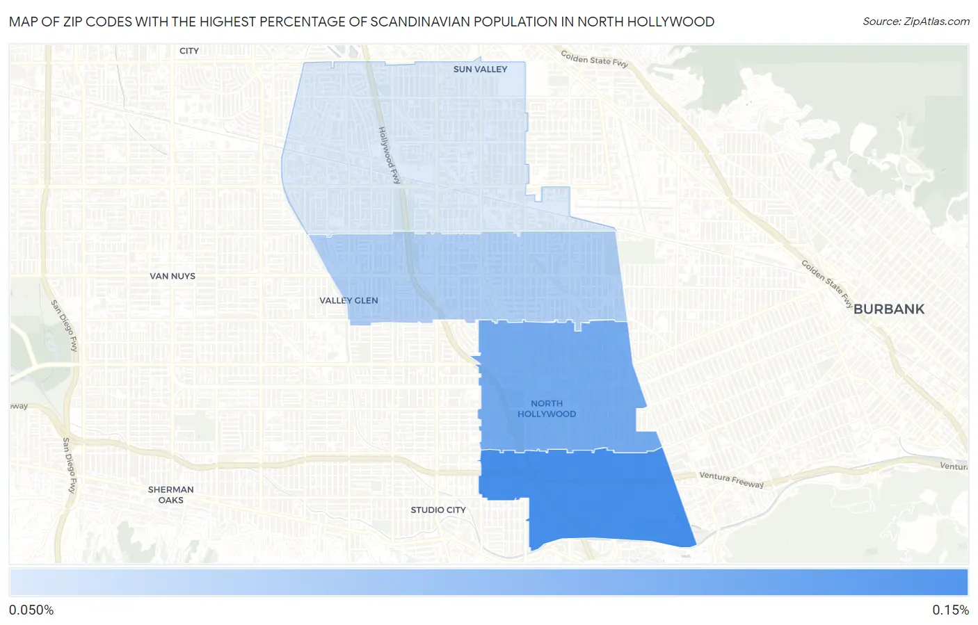 Zip Codes with the Highest Percentage of Scandinavian Population in North Hollywood Map