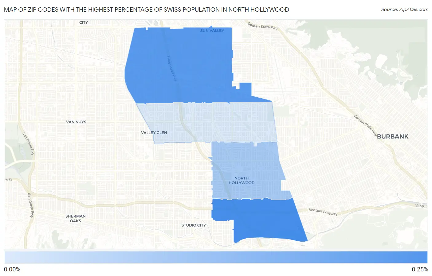 Zip Codes with the Highest Percentage of Swiss Population in North Hollywood Map
