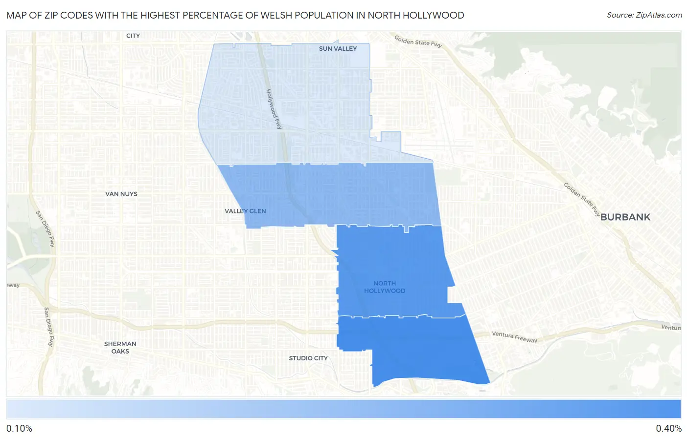 Zip Codes with the Highest Percentage of Welsh Population in North Hollywood Map