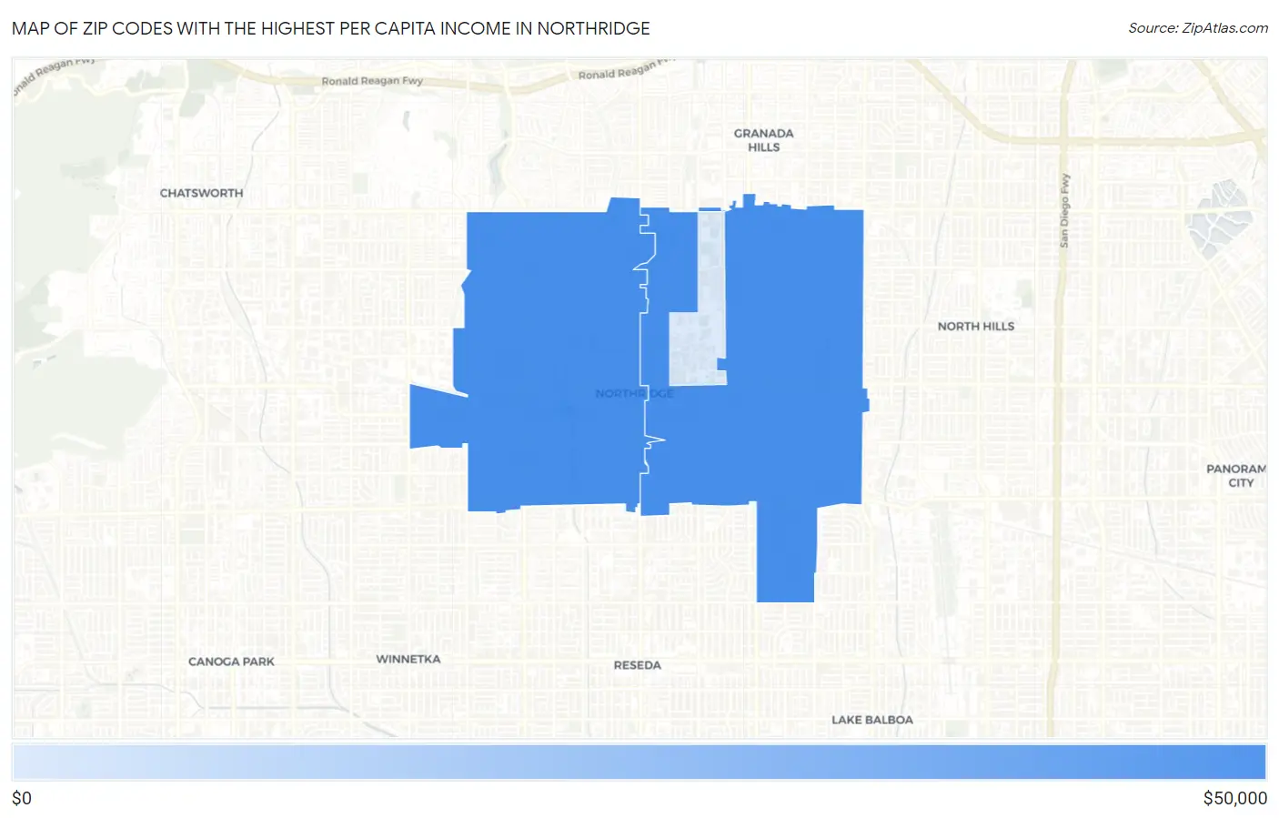 Zip Codes with the Highest Per Capita Income in Northridge Map