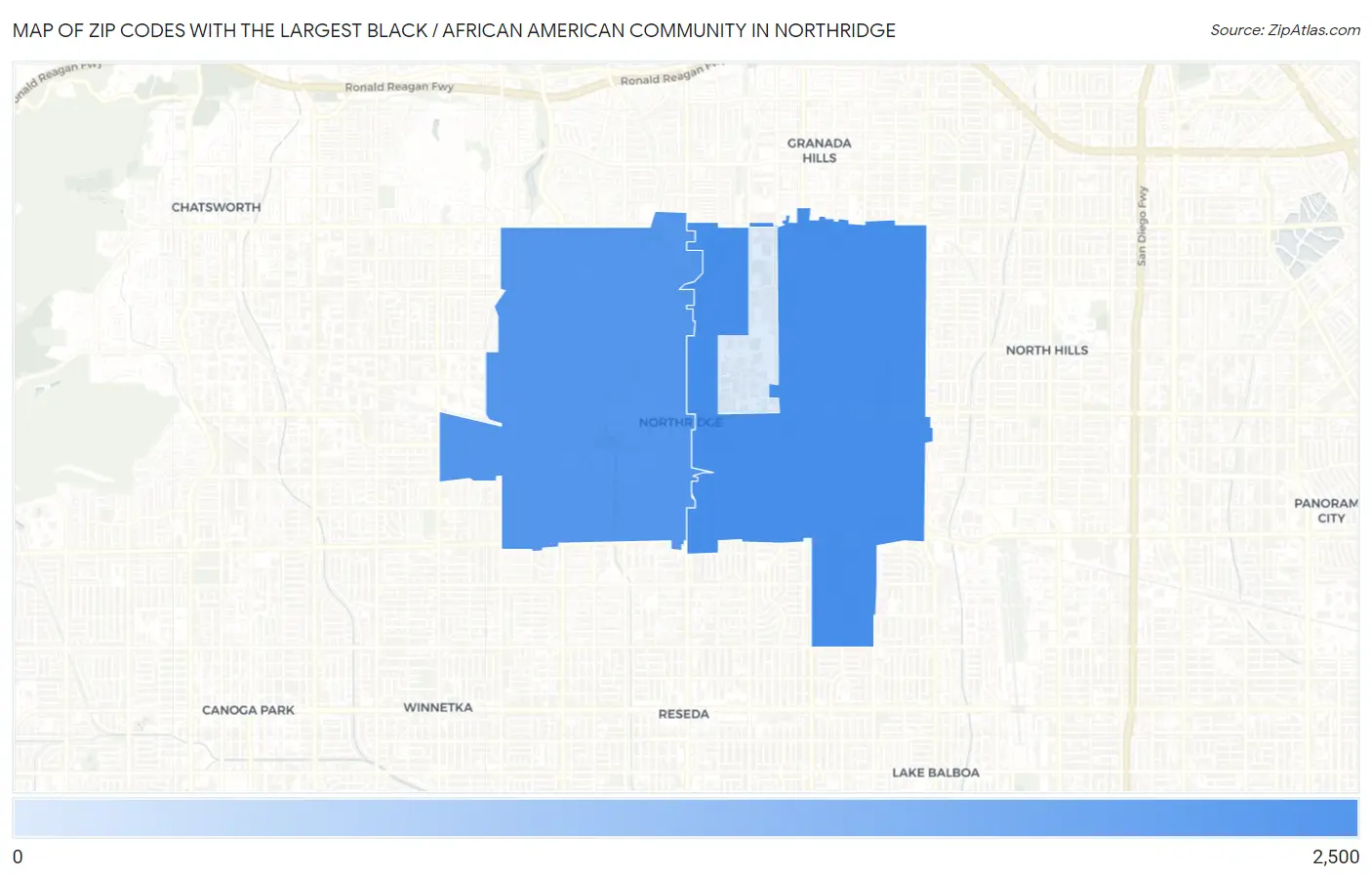 Zip Codes with the Largest Black / African American Community in Northridge Map