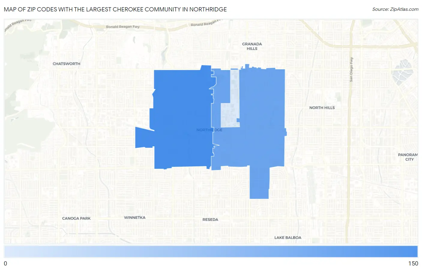 Zip Codes with the Largest Cherokee Community in Northridge Map