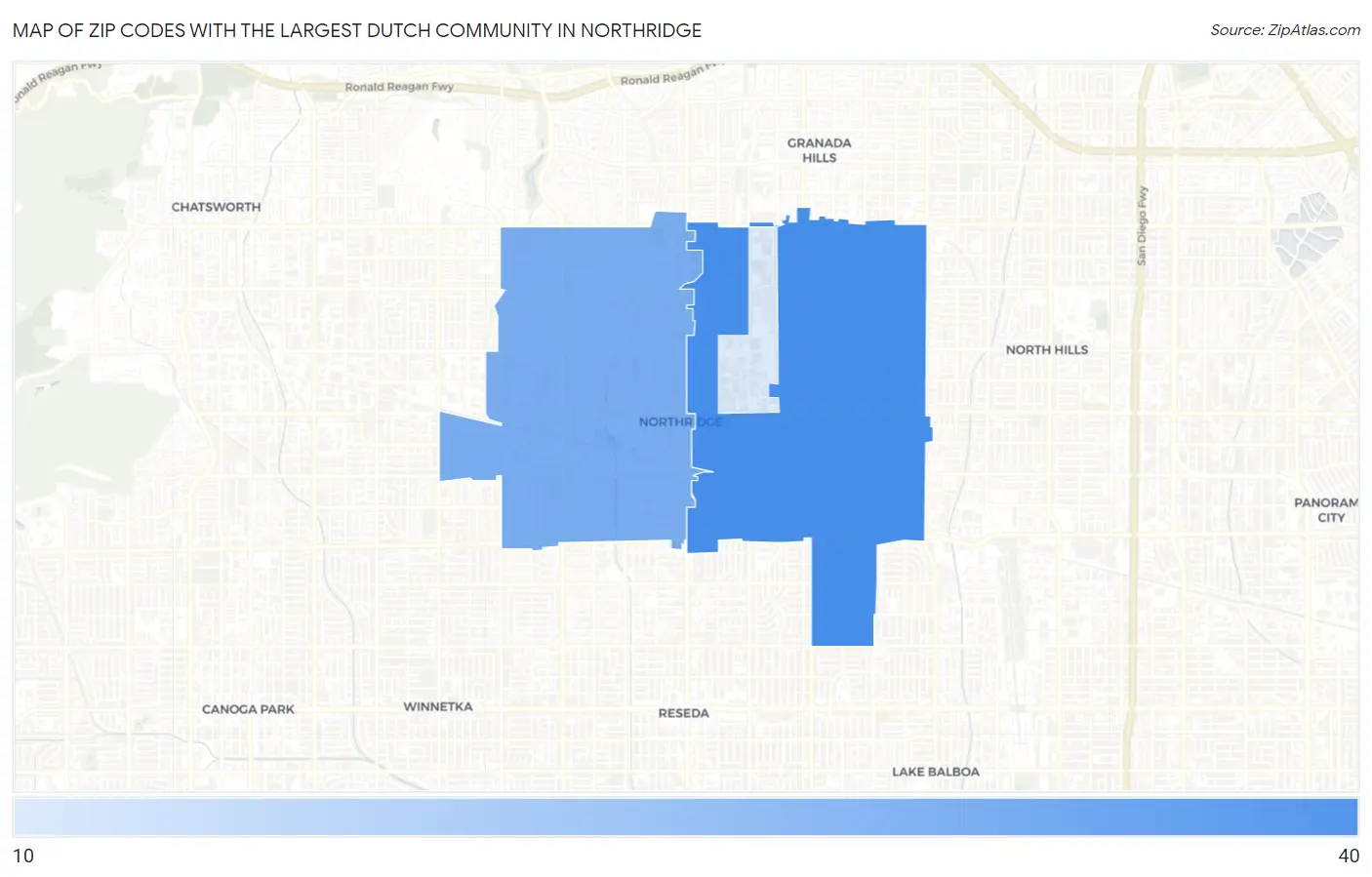 Zip Codes with the Largest Dutch Community in Northridge Map