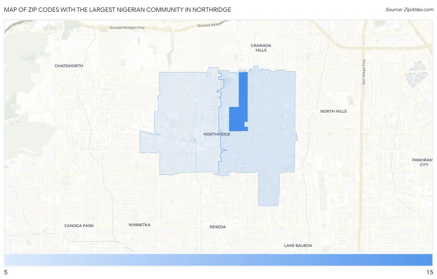 Zip Codes with the Largest Nigerian Community in Northridge Map