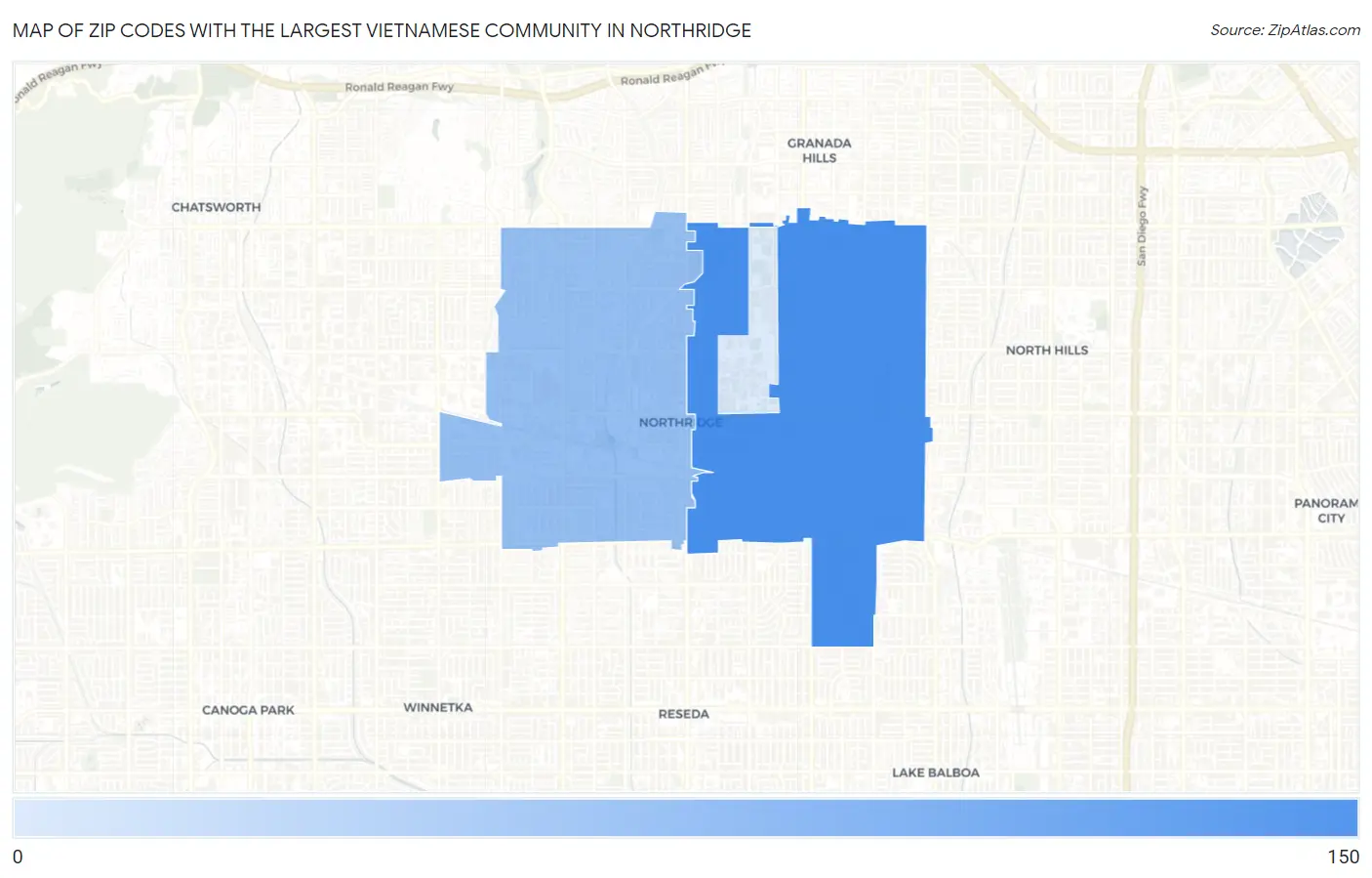 Zip Codes with the Largest Vietnamese Community in Northridge Map