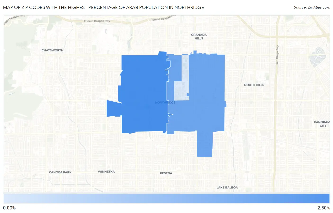 Zip Codes with the Highest Percentage of Arab Population in Northridge Map