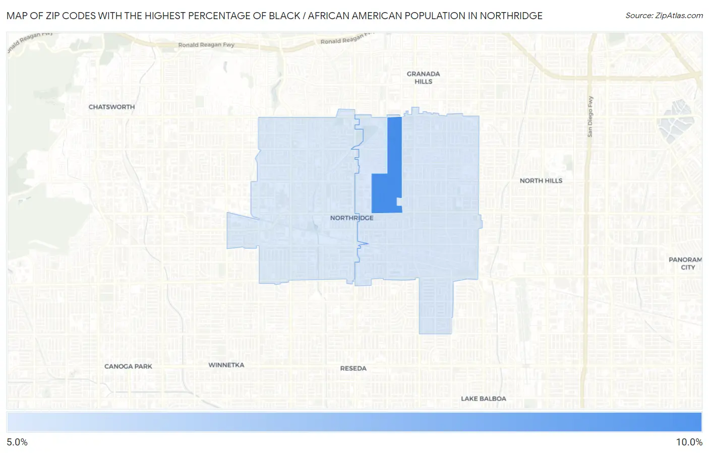 Zip Codes with the Highest Percentage of Black / African American Population in Northridge Map