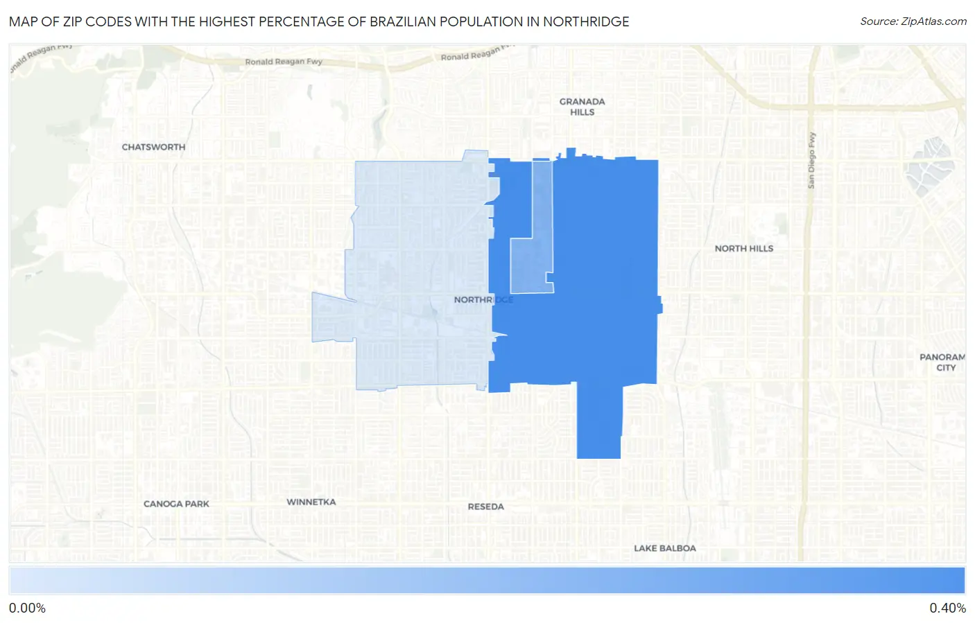 Zip Codes with the Highest Percentage of Brazilian Population in Northridge Map