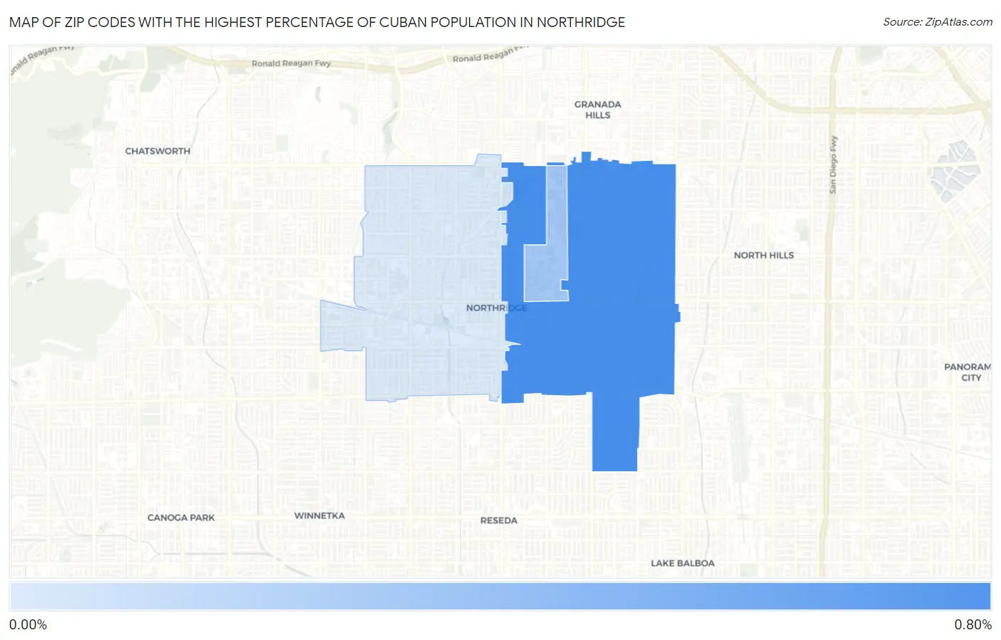 Zip Codes with the Highest Percentage of Cuban Population in Northridge Map