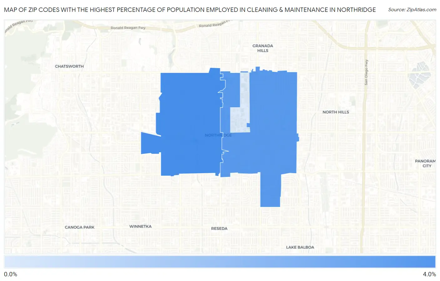 Zip Codes with the Highest Percentage of Population Employed in Cleaning & Maintenance in Northridge Map