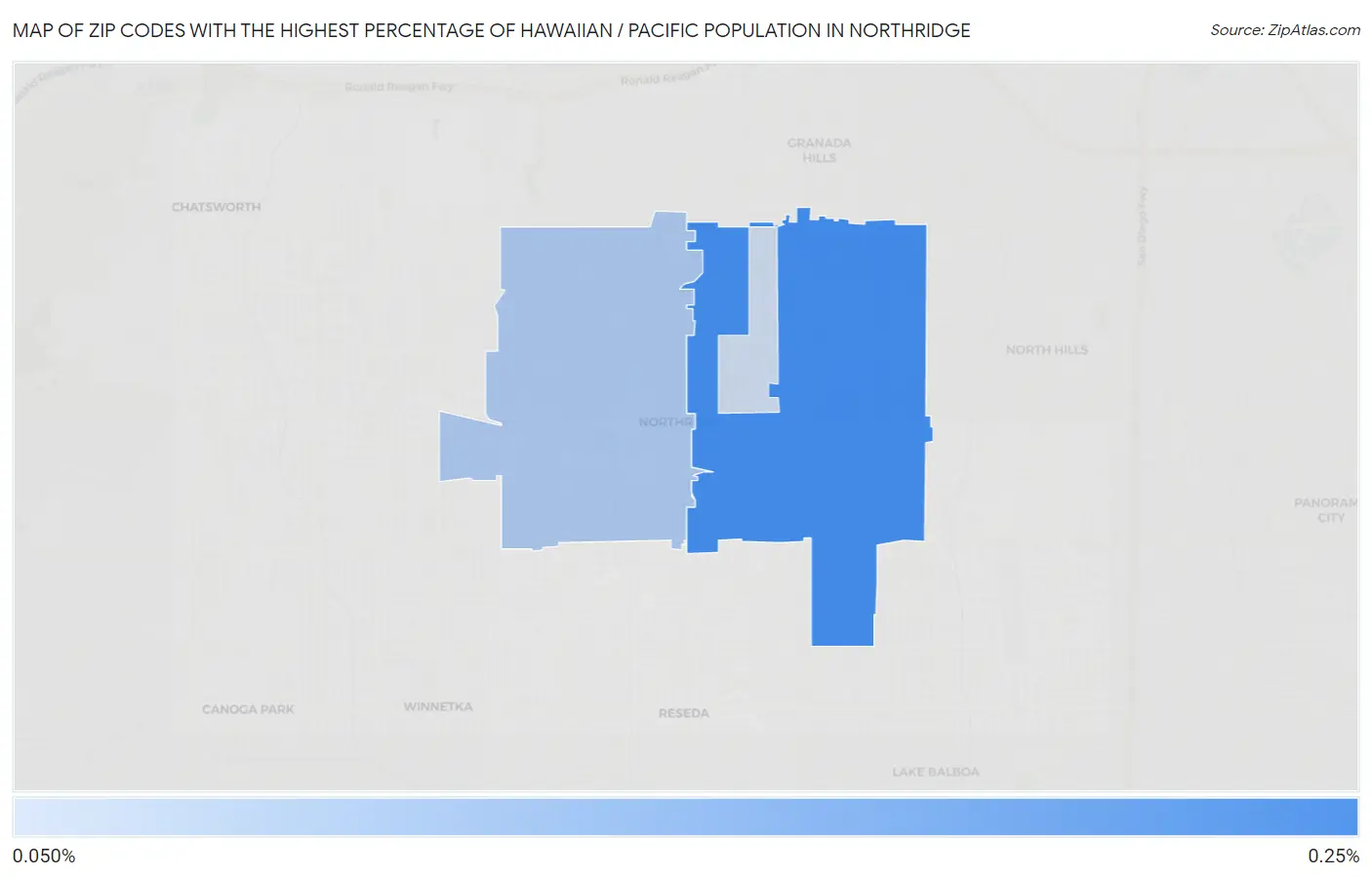 Zip Codes with the Highest Percentage of Hawaiian / Pacific Population in Northridge Map