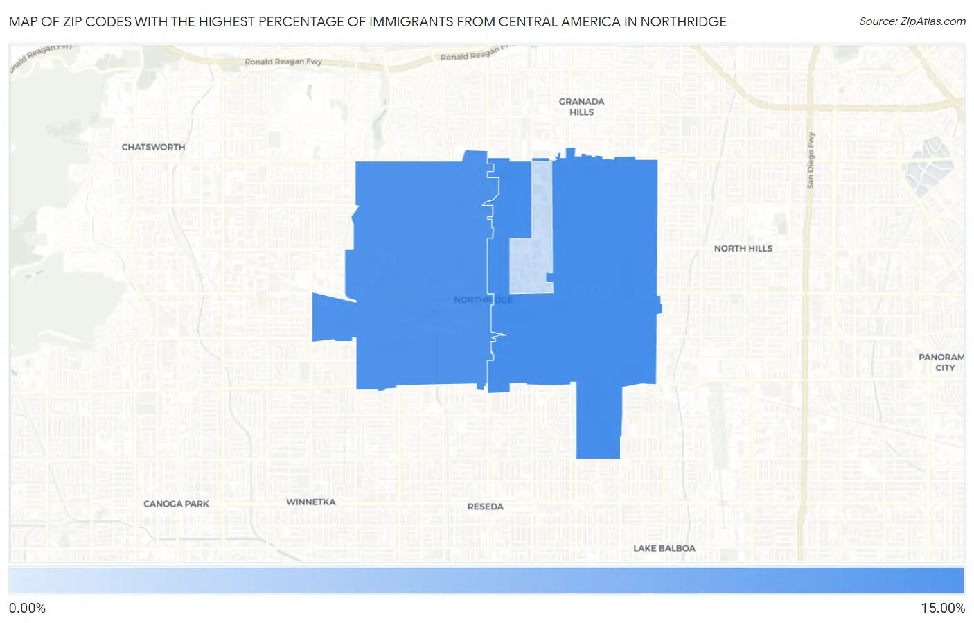 Zip Codes with the Highest Percentage of Immigrants from Central America in Northridge Map