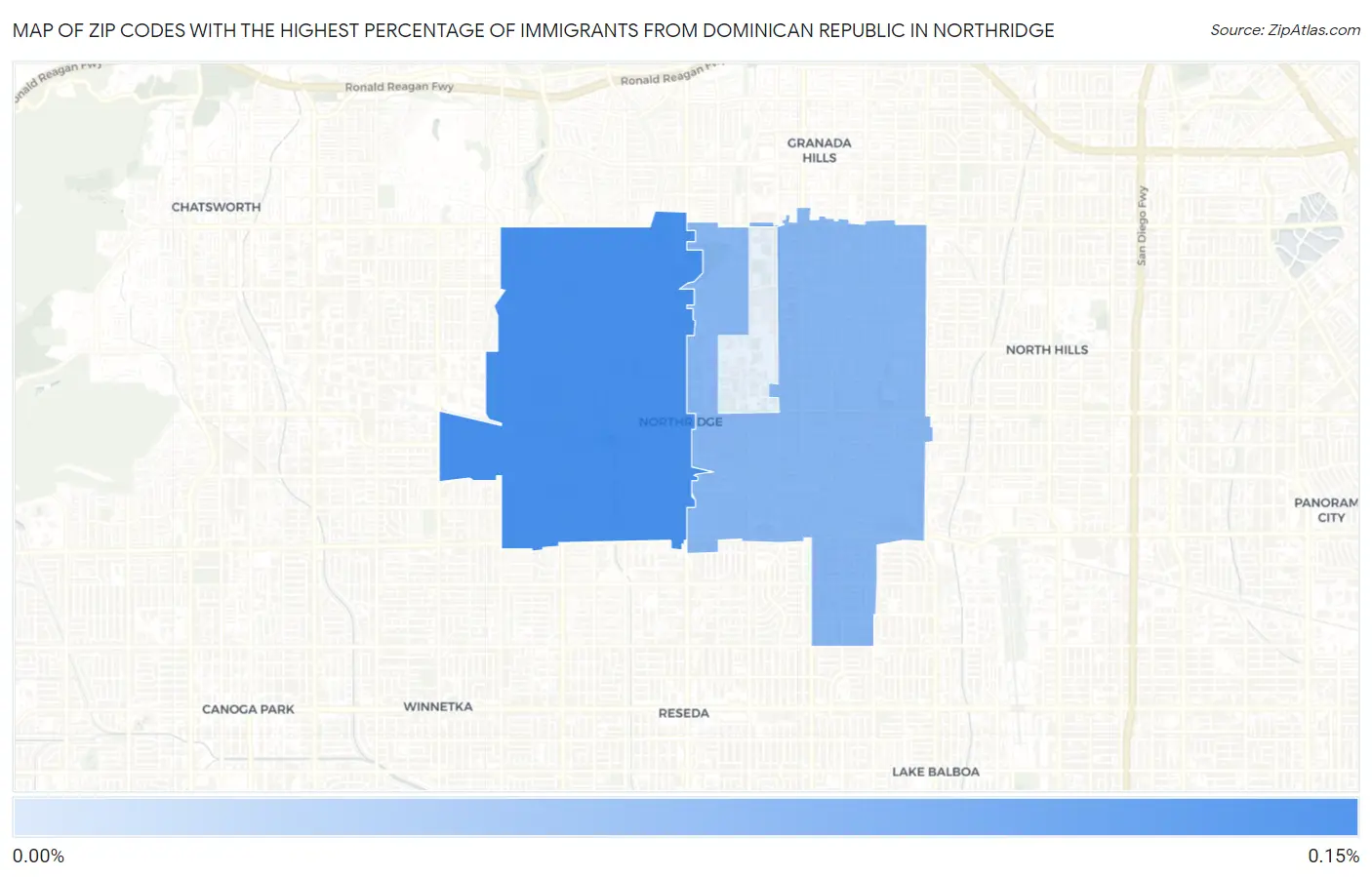 Zip Codes with the Highest Percentage of Immigrants from Dominican Republic in Northridge Map