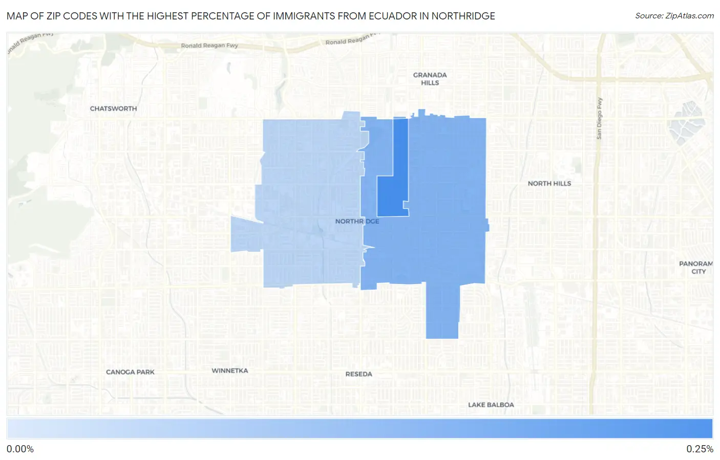 Zip Codes with the Highest Percentage of Immigrants from Ecuador in Northridge Map