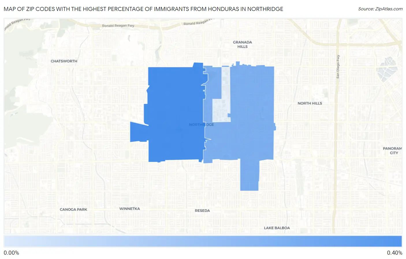 Zip Codes with the Highest Percentage of Immigrants from Honduras in Northridge Map