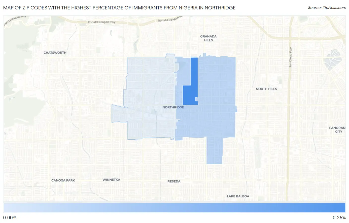 Zip Codes with the Highest Percentage of Immigrants from Nigeria in Northridge Map