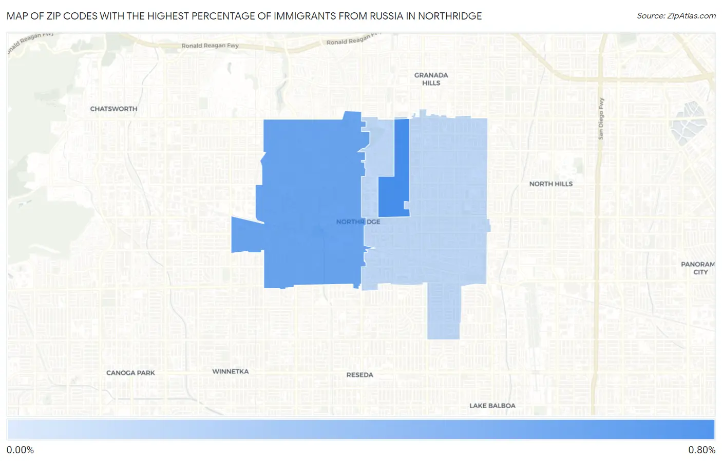 Zip Codes with the Highest Percentage of Immigrants from Russia in Northridge Map