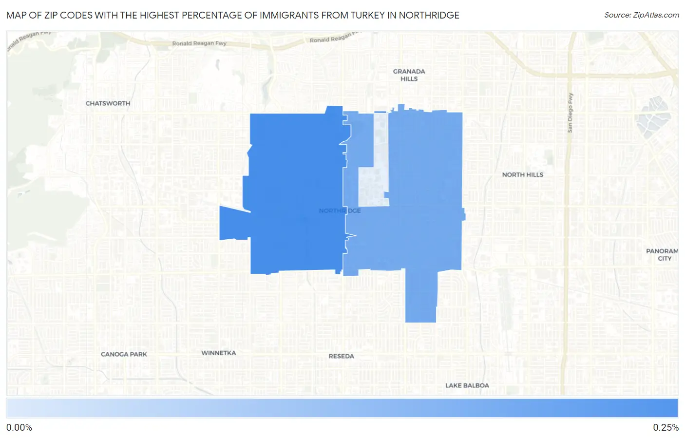 Zip Codes with the Highest Percentage of Immigrants from Turkey in Northridge Map