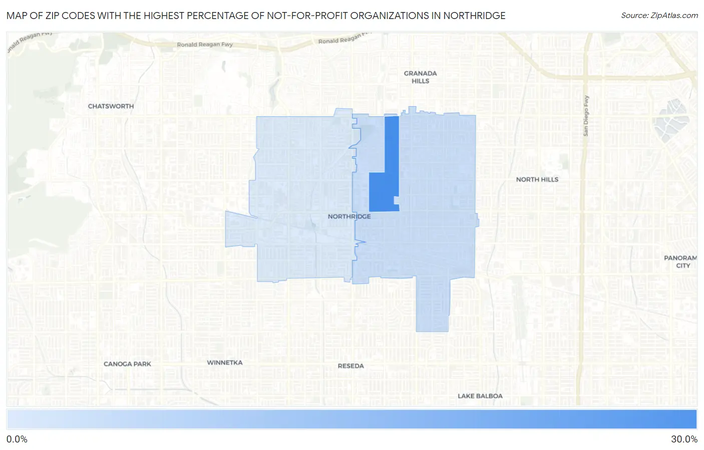 Zip Codes with the Highest Percentage of Not-for-profit Organizations in Northridge Map
