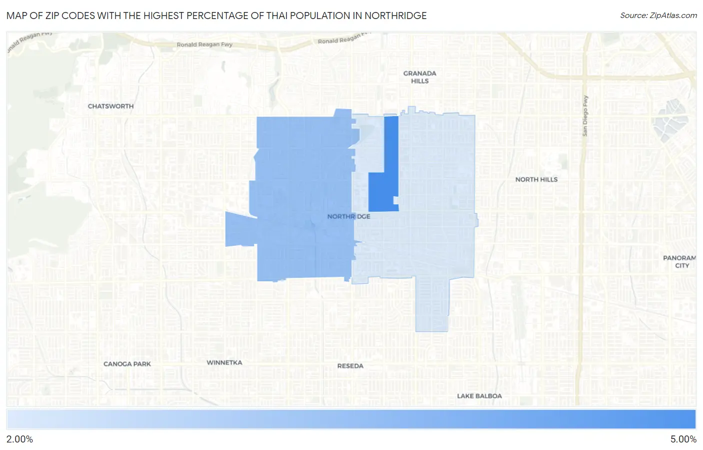 Zip Codes with the Highest Percentage of Thai Population in Northridge Map