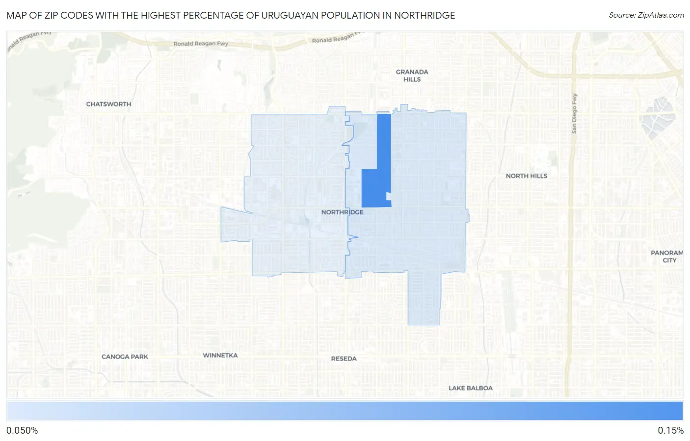 Zip Codes with the Highest Percentage of Uruguayan Population in Northridge Map
