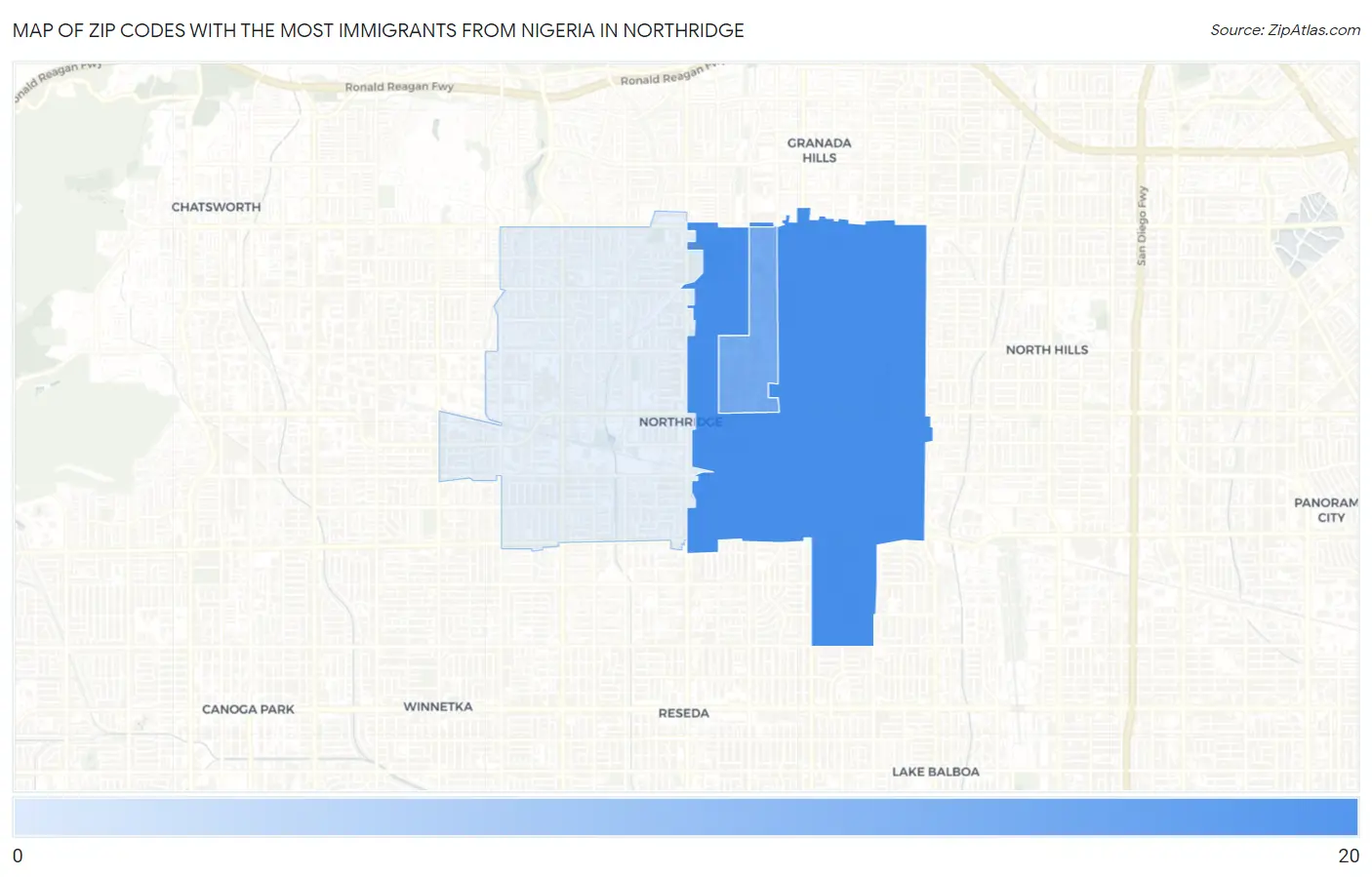 Zip Codes with the Most Immigrants from Nigeria in Northridge Map