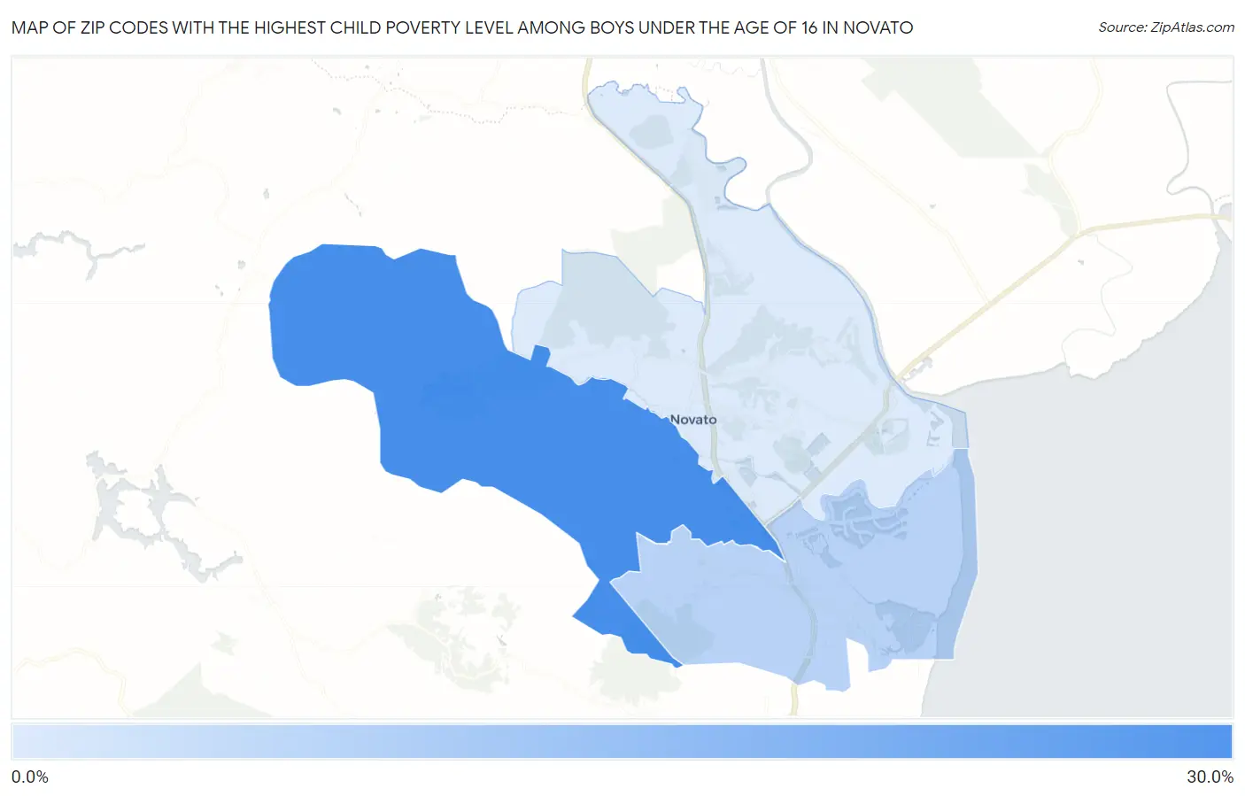 Zip Codes with the Highest Child Poverty Level Among Boys Under the Age of 16 in Novato Map