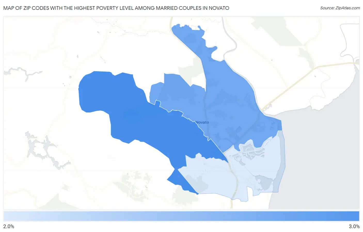 Zip Codes with the Highest Poverty Level Among Married Couples in Novato Map