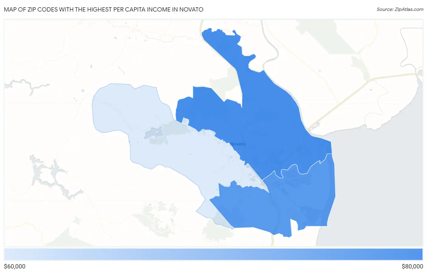 Zip Codes with the Highest Per Capita Income in Novato Map