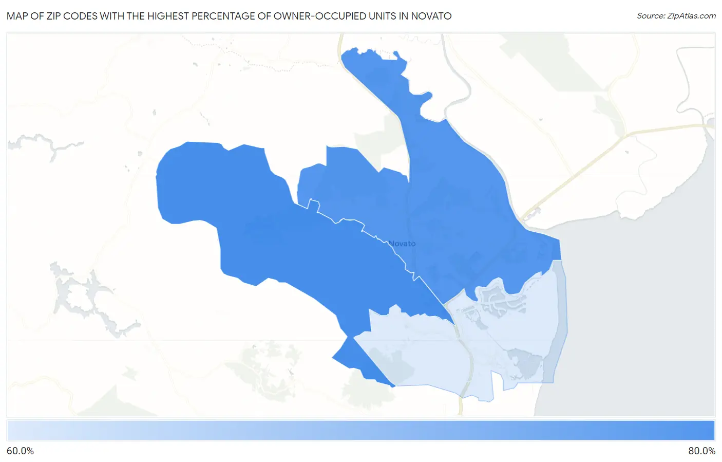Zip Codes with the Highest Percentage of Owner-Occupied Units in Novato Map